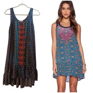 Boho Print Tank Dress in Teal and Navy